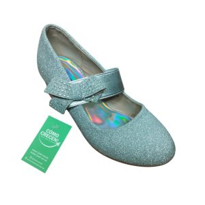 ZAPATOS PLATEADOS CON TACO BRILLOS MOÑA PIEDRITAS MIKELO SHOES T 34