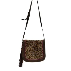 MORRAL CUERO MARRON ANIMAL PRINT BORDE FUCSIA MAMUSHKA