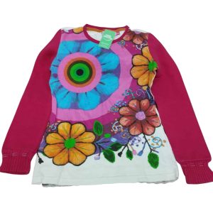 REMERA ALG MULTICOLOR FLORES MANGAS HILO DESIGUAL T 9/10