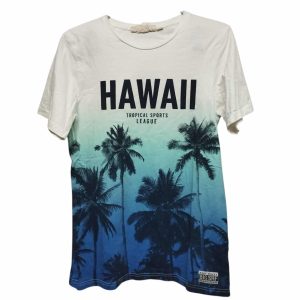 REMERA ALG BCO AZUL VERDE  HAWAII PALMERAS H&M T S AP