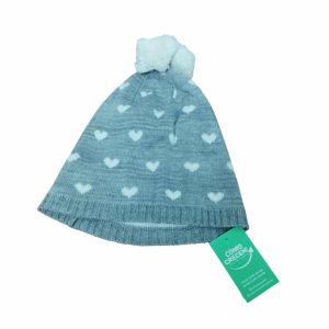 GORRO LANA GRIS CORAZONES BLANCOS POM PON C.F.K
