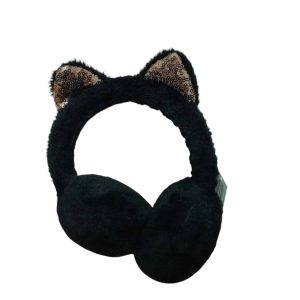 OREJERAS PELUDITAS NEGRO OREJITAS LENTEJUELAS