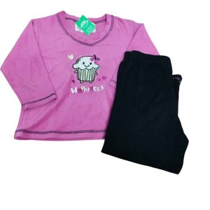 PIJAMA PANTALON BUZO POLAR ROSADO NEGRO CUPCAKE SACKS T 4 FR