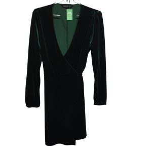 VESTIDO TERCIOPELO VERDE CRUZADO ZARA TS