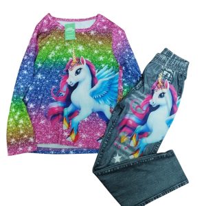 CONJ.REMERA FUXIA UNICORNIO CALZA GRIS 130 T8 AP