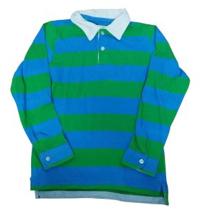 REMERA FRANJAS VERDE AZUL CUELLO BOTONES BAS T10