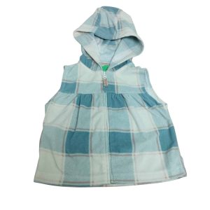 CHALECO MICROPOLAR CUADROS CELESTE BCO ROSADO CAPUCHA CARTERS 18 M