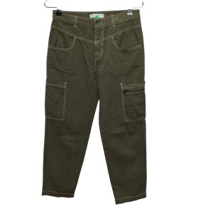 PANTALON TELA VERDE COSTURA BLANCA CIERRE ZARA T13/14