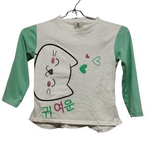 REMERA BLANCA VERDE GATITO LETRAS CHINAS POIM T4