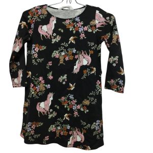 VESTIDO ALG NEGRO FLORES UNICORNIO PAJARITO H&M T 4-6