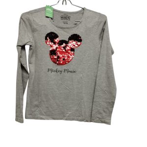 REMERA ALG GRIS MICKEY LENTEJUELAS ROJAS DISNEY T 13-14
