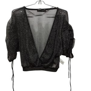 BLUSA TRANSPARENTE CRUZADA NEGRO BRILLOS JUST B T S NUEVA