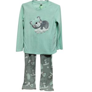 PIJAMA POLAR PANTALON BUZO VERDE GRIS OSITOS SACKS T 16