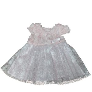 VESTIDO FIESTA NIÑA ROSADO APLIQUE FLORES C LAZO T 1 AP