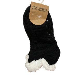 MEDIAS TIPO PANTUFLAS NEGRAS CORDERITO BLANCO
