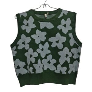 CHALECO HILO VERDE FLORES CELESTES BRILLOS INDIAN TM