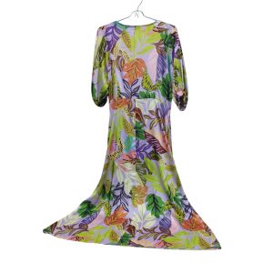 vestido satinado lila flores rosadas marrones saura tL ap