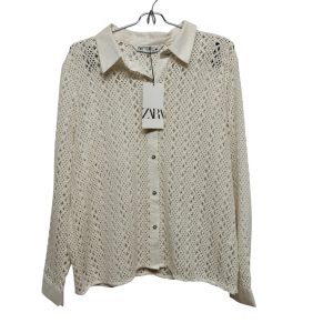 CAMISA HILO CREMITA CALADA CUELLO PUÑOS TELA ZARA T M NUEVA
