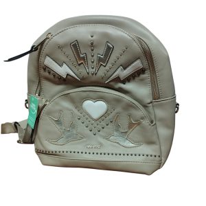 mochila cuerina beige tachas rayos corazon palomas nine west
