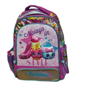 mochila violeta fucsia shopkins roce borde roto