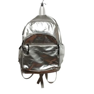 MOCHILA PLATEADA MOÑITAS NEGRAS BORDADAS BEIKIAOMU