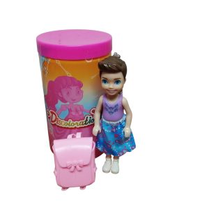 MUÑECA CHICA CON MOCHILA EN CILINDRO DISCOLORATION