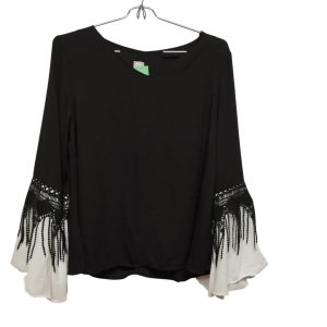 BLUSA GASA NEGRA MANGAS ANCHAS BLANCAS FLECOS T2/M CIELO