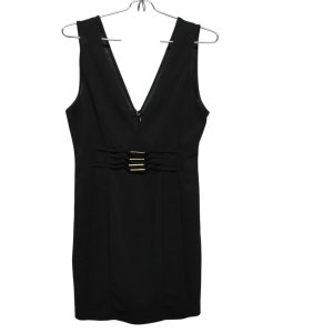 VESTIDO CORTO NEGRO BARRITAS METAL DORADO T M