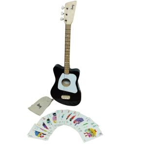 GUITARRA NEGRO BLANCO LOG EN CAJA CON TARJETAS