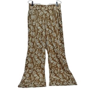 PANTALON PALAZZO MARRON HOJAS CREMITA INDIAN TM NUEVO