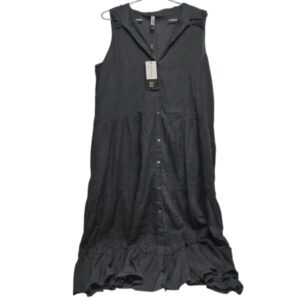VESTIDO SIN MANGAS TELA FINA GRIS BRODERIE INDIAN TL NUEVO
