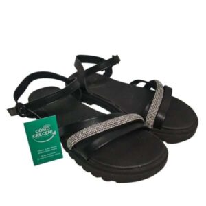 SANDALIAS GOMA NEGRAS TIRA NEGRA PLATEADA MOLEKINHA 37/38