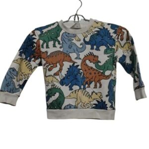BUZO ALG BLANCO DINOSAURIOS AZUL AMARILLO H&M T2/4 MANCHITA