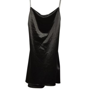 VESTIDO NEGRO RASO BRETELES PIEDRITAS ABIERTO ESPALDA T S AP
