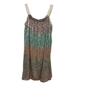 VESTIDO BEIGE LENTEJUELAS COLORES ZARA T 13-14