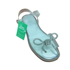 SANDALIA PLATEADA TIRA PLASTICO TRANPARENTE APLIQUE MOÑA ZARA T 30