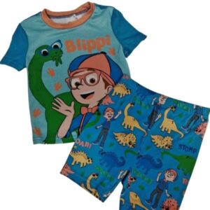 PIYAMA 2P REMERA SHORT CELESTE AZUL NARANJA BLIPPI SHEIN T4