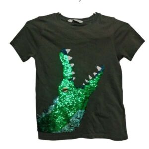 REMERA VERDE COCODRILLO LENTEJUELAS H&M T7/8