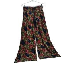 PANTALON TELA ANCHO VERDE FLORES AZULES ROJAS TRAFALUC T XS