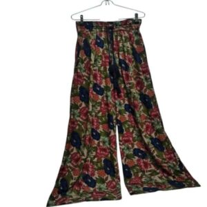 PANTALON TELA ANCHO VERDE FLORES AZULES ROJAS TRAFALUC T XS