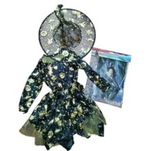 DISFRAZ BRUJA NEGRO/DORADO CON GORRO TL
