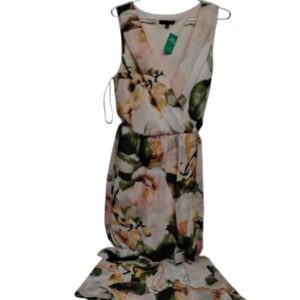 VESTIDO GASA ROSADO FLORES ANARANJADAS VERDE SANGRIA 10 ADULTO TL