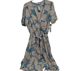 VESTIDO TELA CELESTE BEIGE FLORES LAZO LUXOLOGY T L NUEVO