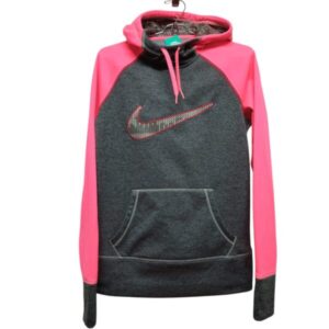 BUZO CON CAPUCHA GRIS ROSADO FLUO NIKE T S MANCHITAS EN MANGA