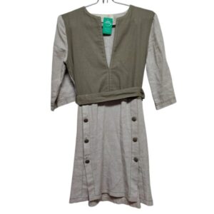 VESTIDO LINO ALG VERDE GRIS BOTONES CINTO CARO CRIADO T S AP