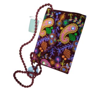 CARTERA TIPO SOBRE TERCIOPELO BORDO BORDADA ESPEJITOS KHAZANA NUEVA