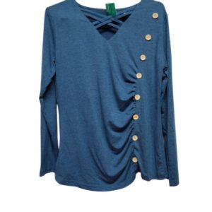REMERA ALG M/L SIN MARCA T S AZUL BOTONES ESCOTE EN V