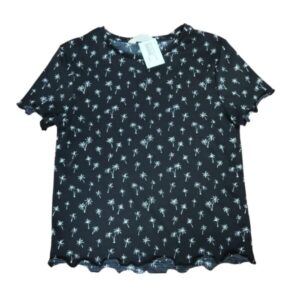 REMERA ALG M/C H&M T 16-18 NEGRA PALMERAS BLANCAS VOLADITOS