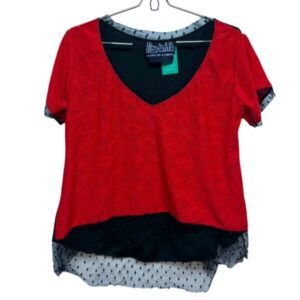 REMERA ROJA NEGRA CALADITA PUNTILLA MUERTA VIVA TL AP