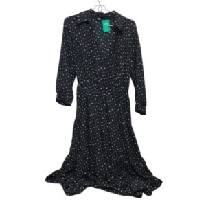 VESTIDO GASA NEGRO LUNARES BLANCOS ZARA TS